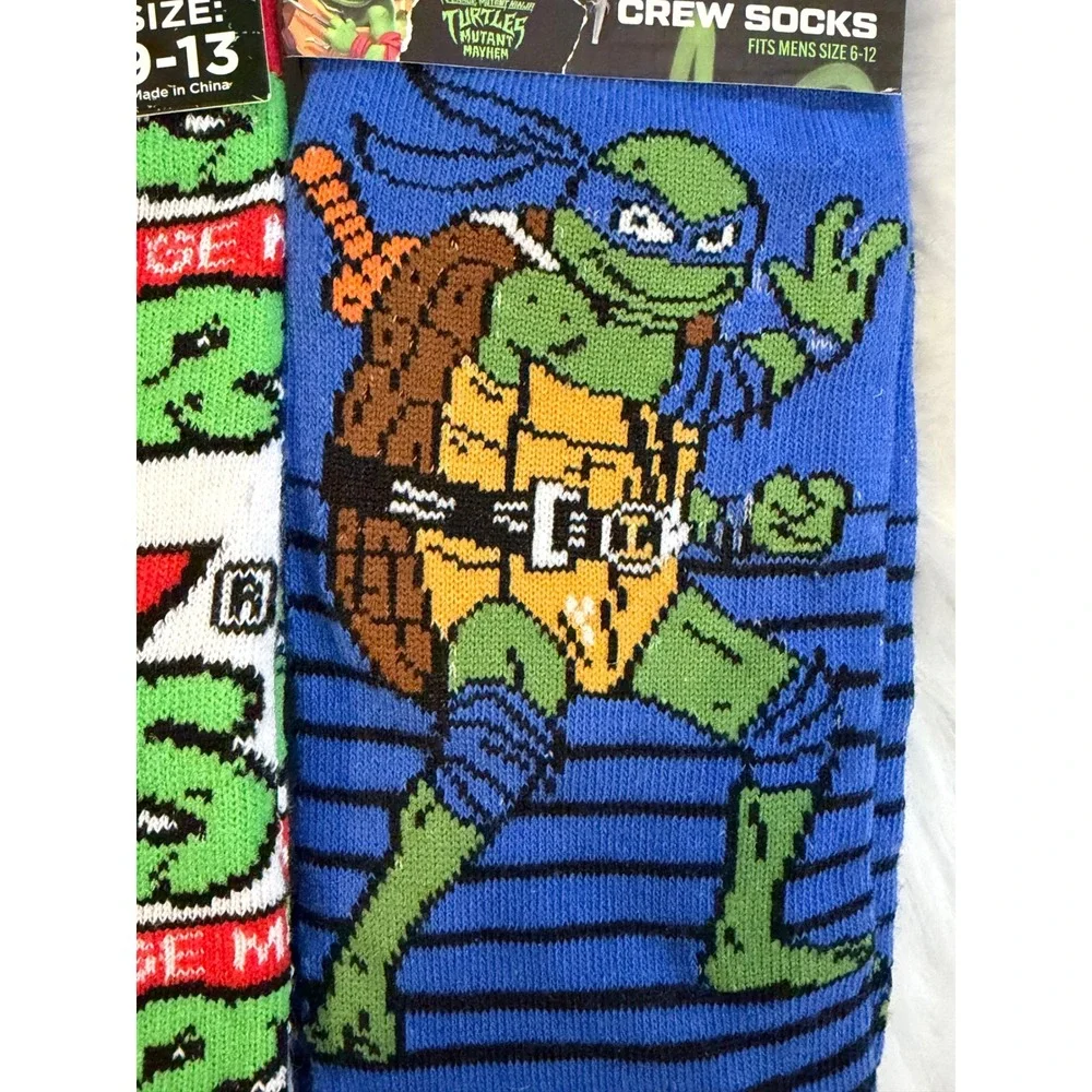Teenage Mutant Ninja Turtles Crew Socks 3 Pair Bundle Raphael Leonardo TMNT Logo